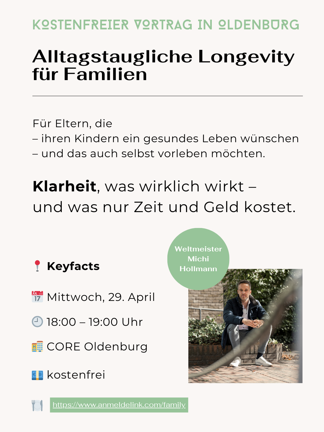 Kostenfreier Vortrag: Alltagstaugliche Longevity für Familien – 29. April, 18–19 Uhr, CORE Oldenburg